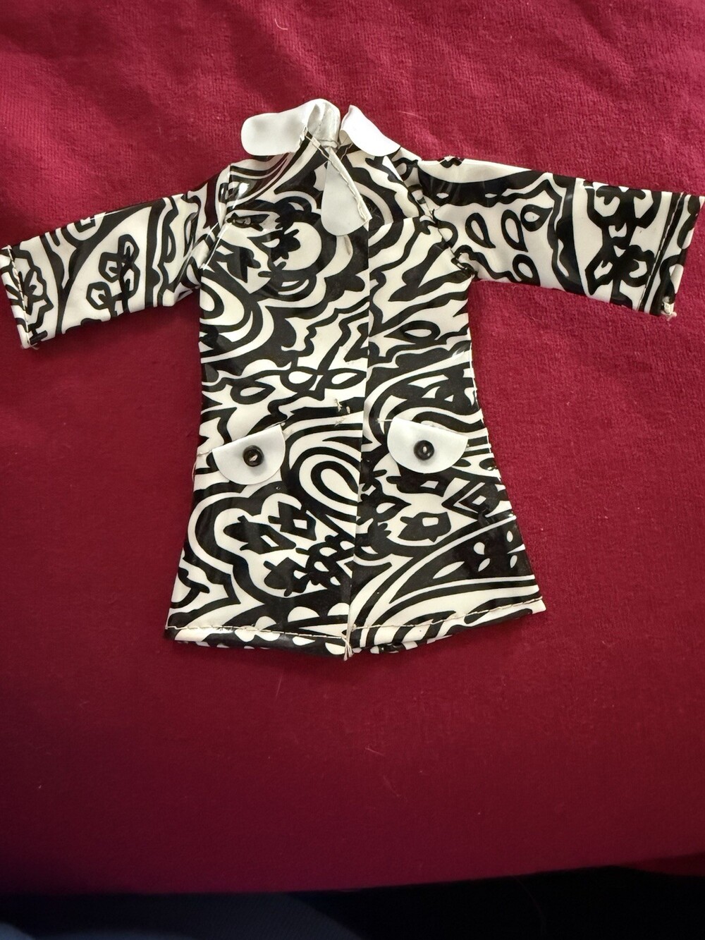Vintage 1960s Barbie Clone Mod Raincoat Black White Psychedelic Vinyl Doll